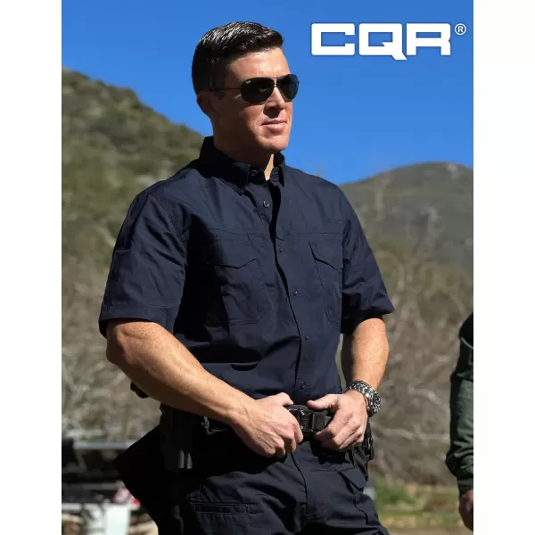 CQR Mens Short Sleeve Work Shirts Ripstop Military Tactical Shirts Outdoor UPF 50 Breathable Hiking ShirtShort Sleeve Shirts Dark Navy