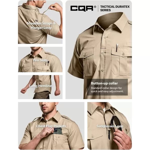 CQR Mens Short Sleeve Work Shirts Ripstop Military Tactical Shirts Outdoor UPF 50 Breathable Hiking ShirtShort Sleeve Shirts Khaki