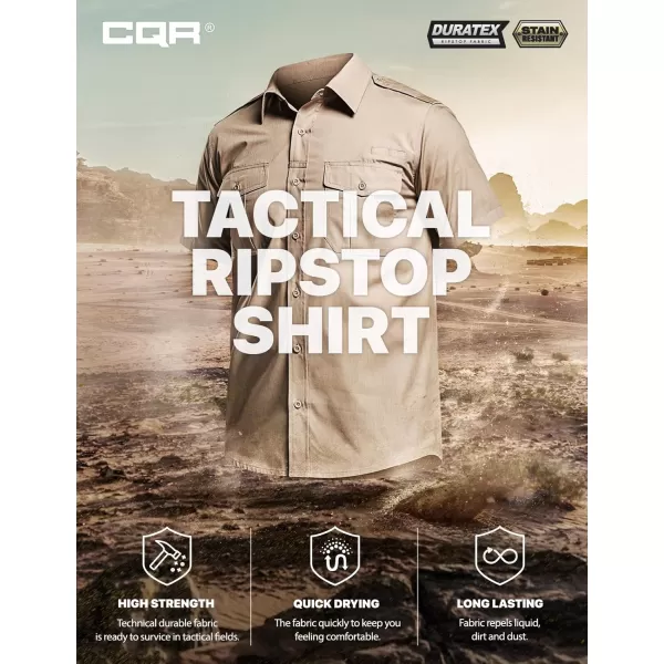 CQR Mens Short Sleeve Work Shirts Ripstop Military Tactical Shirts Outdoor UPF 50 Breathable Hiking ShirtShort Sleeve Shirts Khaki