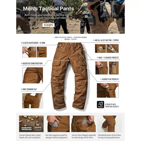 CQR Mens Tactical Pants Water Resistant Ripstop Cargo Pants Lightweight EDC Work Hiking Pants Outdoor ApparelDuratex Mag Pocket Copper Brown