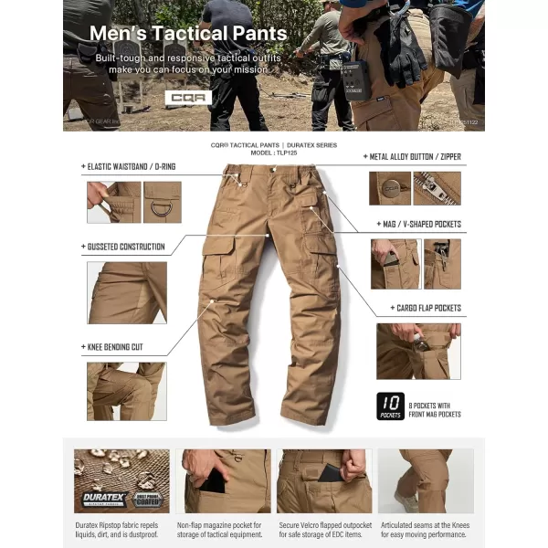 CQR Mens Tactical Pants Water Resistant Ripstop Cargo Pants Lightweight EDC Work Hiking Pants Outdoor ApparelDuratex Mag Pocket Coyote