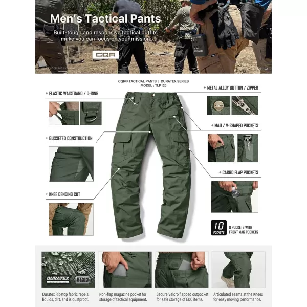 CQR Mens Tactical Pants Water Resistant Ripstop Cargo Pants Lightweight EDC Work Hiking Pants Outdoor ApparelDuratex Mag Pocket Olive Green