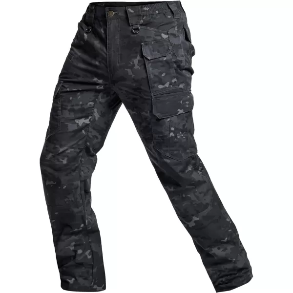 CQR Mens Tactical Pants Water Resistant Ripstop Cargo Pants Lightweight EDC Work Hiking Pants Outdoor ApparelDuratex Mag Pocket Print Utility Camo Black