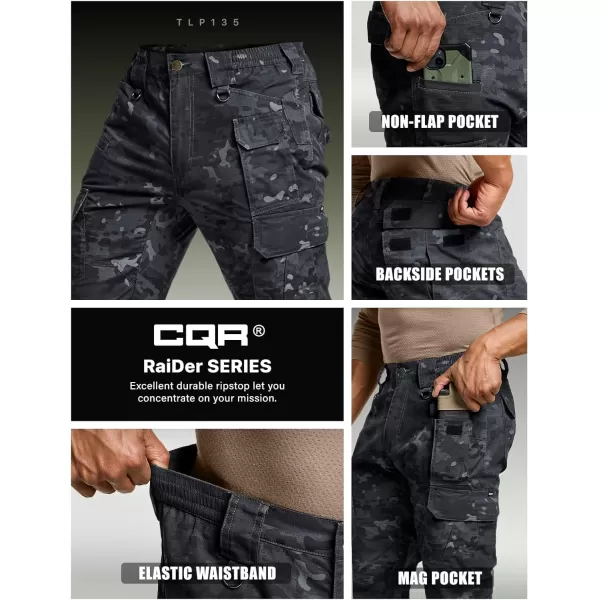 CQR Mens Tactical Pants Water Resistant Ripstop Cargo Pants Lightweight EDC Work Hiking Pants Outdoor ApparelDuratex Mag Pocket Print Utility Camo Black