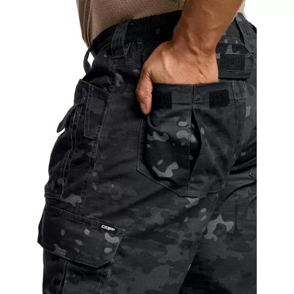 CQR Mens Tactical Pants Water Resistant Ripstop Cargo Pants Lightweight EDC Work Hiking Pants Outdoor ApparelDuratex Mag Pocket Print Utility Camo Black