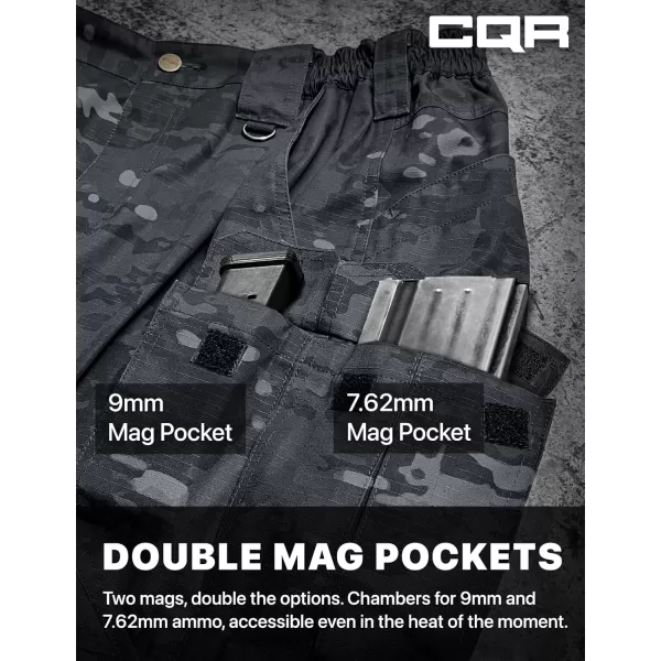 CQR Mens Tactical Pants Water Resistant Ripstop Cargo Pants Lightweight EDC Work Hiking Pants Outdoor ApparelDuratex Mag Pocket Utility Camo Black