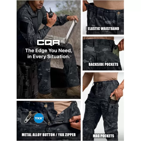 CQR Mens Tactical Pants Water Resistant Ripstop Cargo Pants Lightweight EDC Work Hiking Pants Outdoor ApparelDuratex Mag Pocket Utility Camo Black