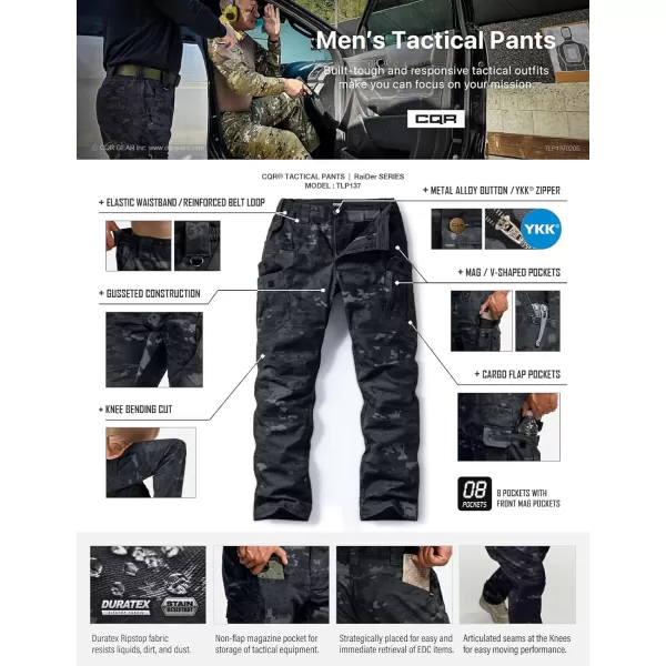 CQR Mens Tactical Pants Water Resistant Ripstop Cargo Pants Lightweight EDC Work Hiking Pants Outdoor ApparelDuratex Mag Pocket Utility Camo Black