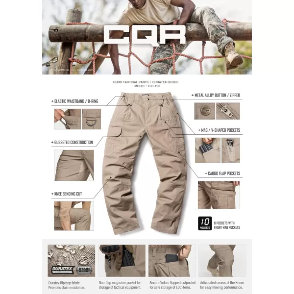 CQR Mens Tactical Pants Water Resistant Ripstop Cargo Pants Lightweight EDC Work Hiking Pants Outdoor ApparelDuratex Ripstop Tundra