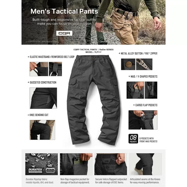 CQR Mens Tactical Pants Water Resistant Ripstop Cargo Pants Lightweight EDC Work Hiking Pants Outdoor ApparelRaider Black