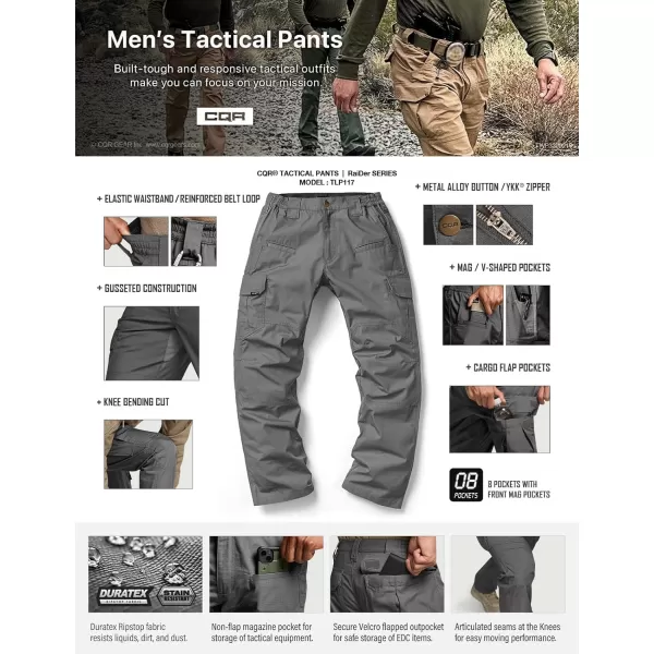 CQR Mens Tactical Pants Water Resistant Ripstop Cargo Pants Lightweight EDC Work Hiking Pants Outdoor ApparelRaider Charcoal