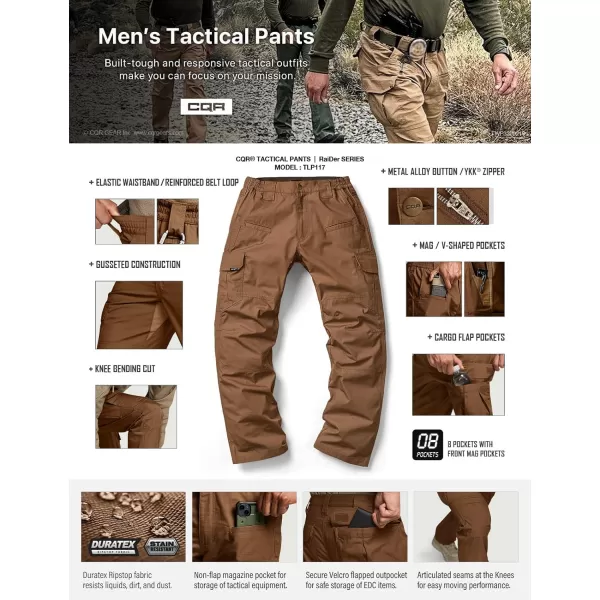 CQR Mens Tactical Pants Water Resistant Ripstop Cargo Pants Lightweight EDC Work Hiking Pants Outdoor ApparelRaider Copper Brown