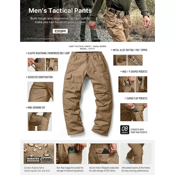 CQR Mens Tactical Pants Water Resistant Ripstop Cargo Pants Lightweight EDC Work Hiking Pants Outdoor ApparelRaider Cougar