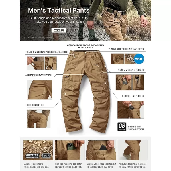 CQR Mens Tactical Pants Water Resistant Ripstop Cargo Pants Lightweight EDC Work Hiking Pants Outdoor ApparelRaider Coyote