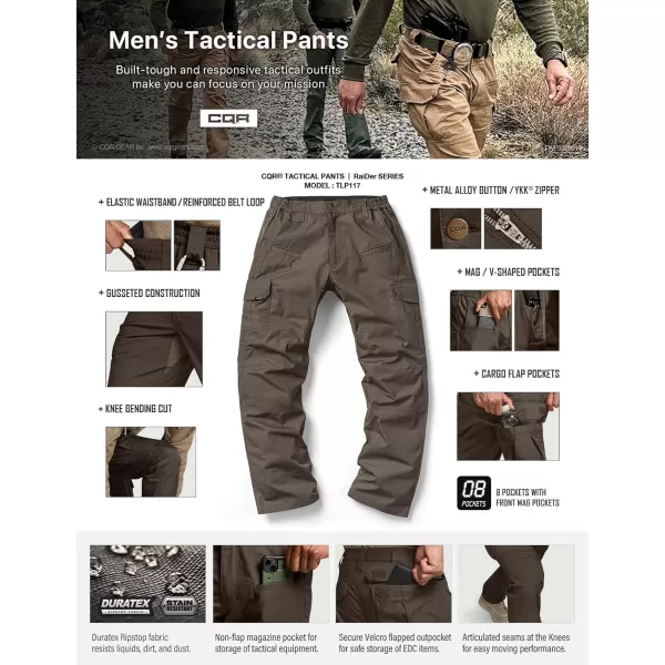 CQR Mens Tactical Pants Water Resistant Ripstop Cargo Pants Lightweight EDC Work Hiking Pants Outdoor ApparelRaider Dark Brown