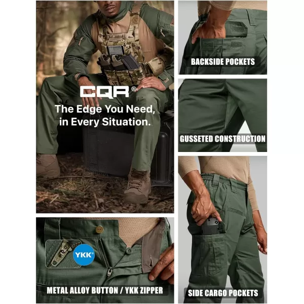 CQR Mens Tactical Pants Water Resistant Ripstop Cargo Pants Lightweight EDC Work Hiking Pants Outdoor ApparelRaider Green Kelp