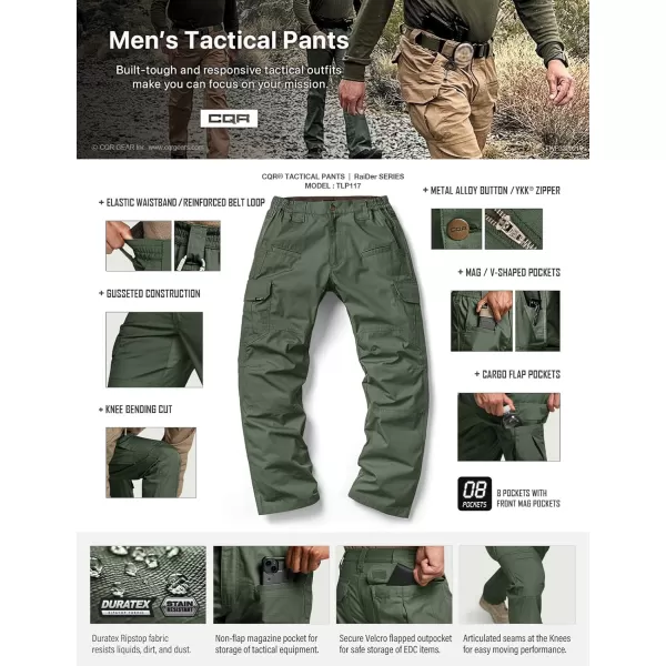 CQR Mens Tactical Pants Water Resistant Ripstop Cargo Pants Lightweight EDC Work Hiking Pants Outdoor ApparelRaider Green Kelp