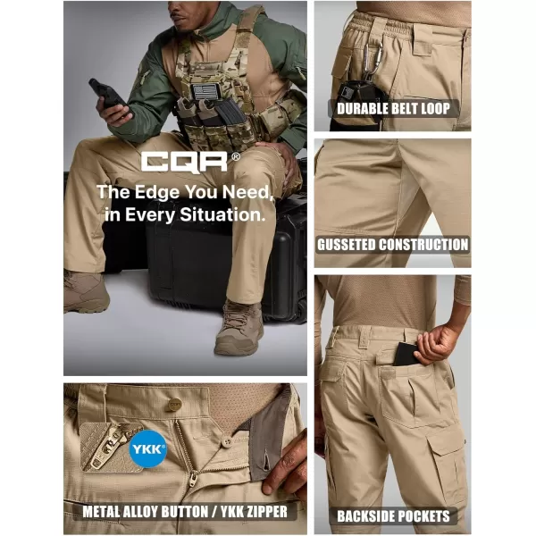 CQR Mens Tactical Pants Water Resistant Ripstop Cargo Pants Lightweight EDC Work Hiking Pants Outdoor ApparelRaider Khaki