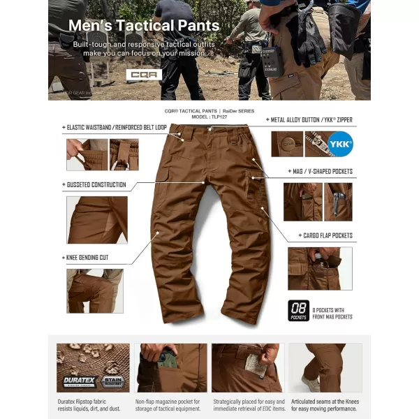 CQR Mens Tactical Pants Water Resistant Ripstop Cargo Pants Lightweight EDC Work Hiking Pants Outdoor ApparelRaider Mag Pocket Copper Brown