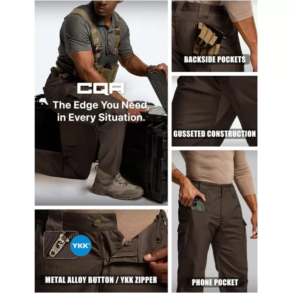 CQR Mens Tactical Pants Water Resistant Ripstop Cargo Pants Lightweight EDC Work Hiking Pants Outdoor ApparelRaider Mag Pocket Dark Brown