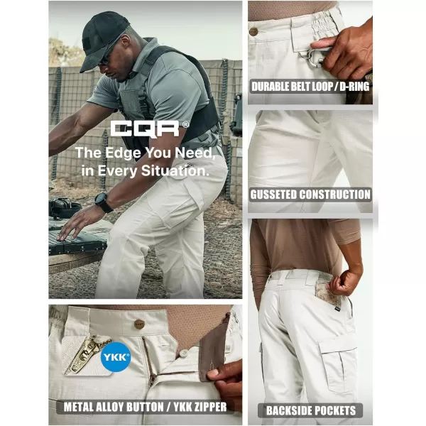 CQR Mens Tactical Pants Water Resistant Ripstop Cargo Pants Lightweight EDC Work Hiking Pants Outdoor ApparelRaider Mag Pocket Frosted White