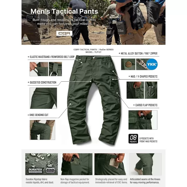 CQR Mens Tactical Pants Water Resistant Ripstop Cargo Pants Lightweight EDC Work Hiking Pants Outdoor ApparelRaider Mag Pocket Green Kelp