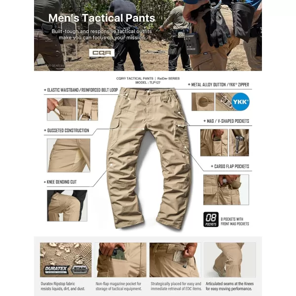 CQR Mens Tactical Pants Water Resistant Ripstop Cargo Pants Lightweight EDC Work Hiking Pants Outdoor ApparelRaider Mag Pocket Khaki