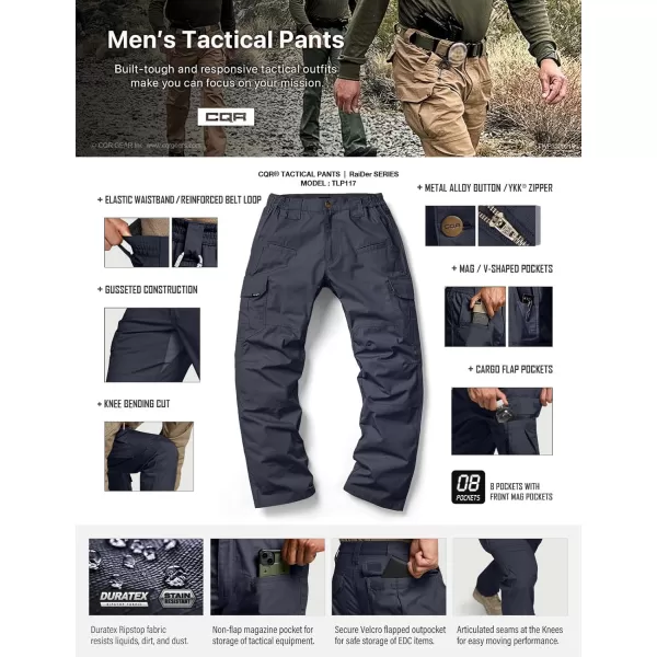 CQR Mens Tactical Pants Water Resistant Ripstop Cargo Pants Lightweight EDC Work Hiking Pants Outdoor ApparelRaider Police Navy