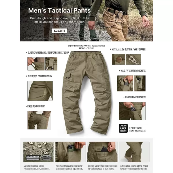 CQR Mens Tactical Pants Water Resistant Ripstop Cargo Pants Lightweight EDC Work Hiking Pants Outdoor ApparelRaider Soil Green