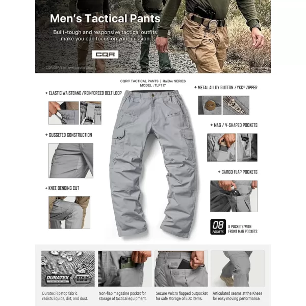 CQR Mens Tactical Pants Water Resistant Ripstop Cargo Pants Lightweight EDC Work Hiking Pants Outdoor ApparelRaider Stone