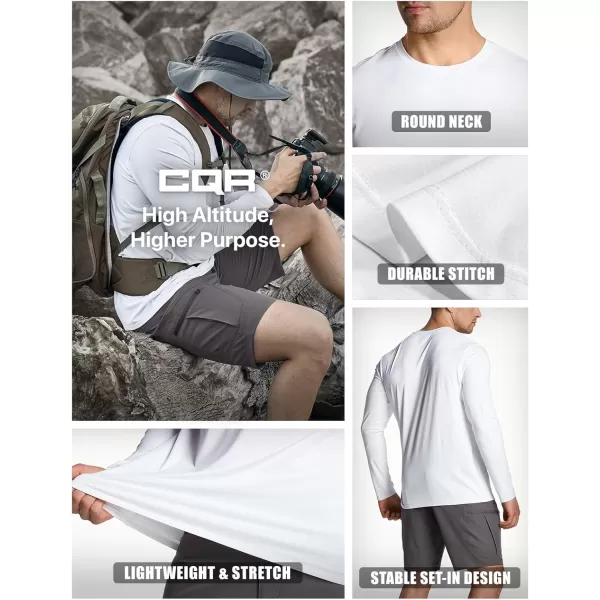 CQR Mens UPF50 Sun Protection Shirts Quick Dry Long Sleeve Rash Guard Athletic Running Workout Fishing Cooling ShirtsBasic White