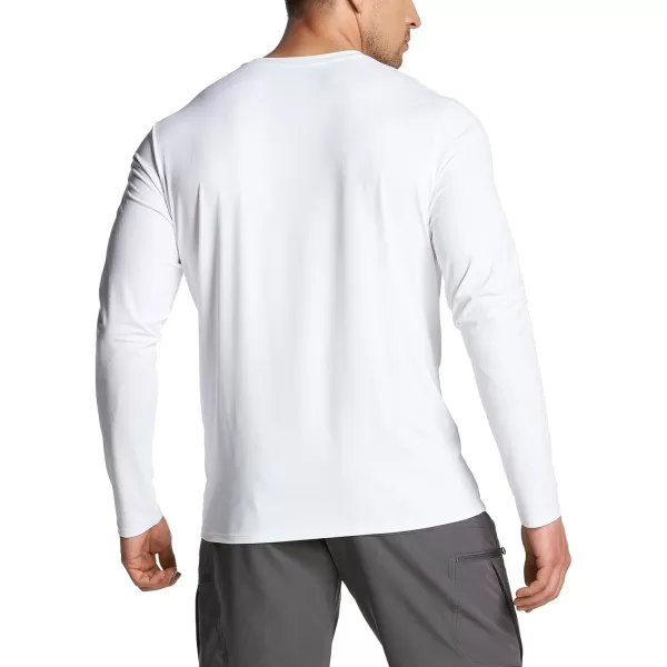 CQR Mens UPF50 Sun Protection Shirts Quick Dry Long Sleeve Rash Guard Athletic Running Workout Fishing Cooling ShirtsBasic White