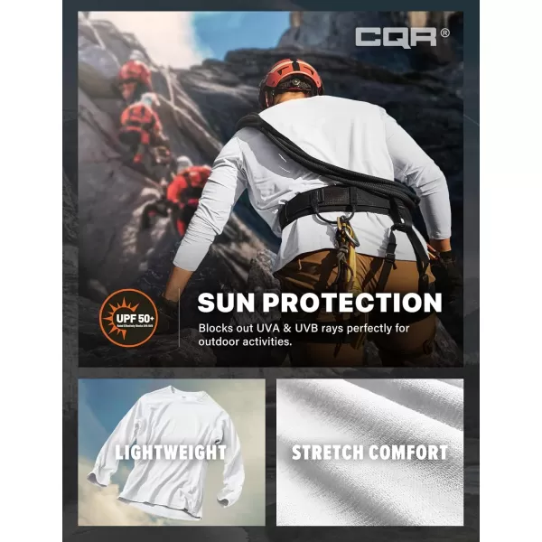 CQR Mens UPF50 Sun Protection Shirts Quick Dry Long Sleeve Rash Guard Athletic Running Workout Fishing Cooling ShirtsBasic White