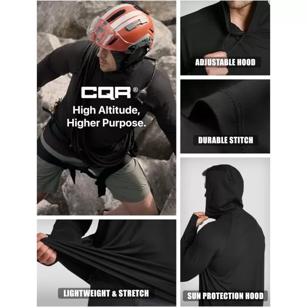 CQR Mens UPF50 Sun Protection Shirts Quick Dry Long Sleeve Rash Guard Athletic Running Workout Fishing Cooling ShirtsProtector Hoodie Black