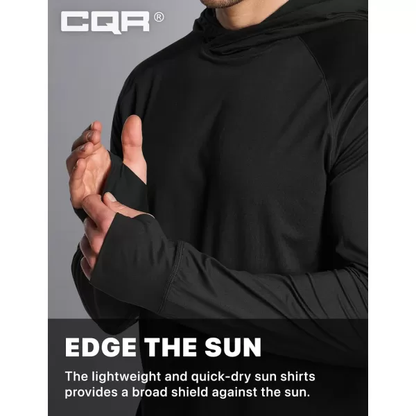 CQR Mens UPF50 Sun Protection Shirts Quick Dry Long Sleeve Rash Guard Athletic Running Workout Fishing Cooling ShirtsProtector Hoodie Black