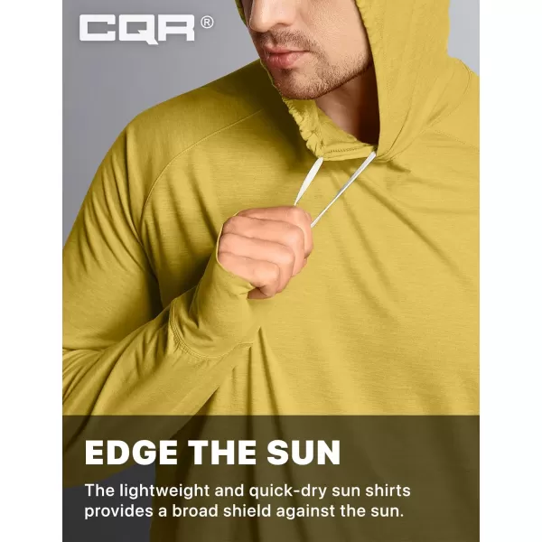 CQR Mens UPF50 Sun Protection Shirts Quick Dry Long Sleeve Rash Guard Athletic Running Workout Fishing Cooling ShirtsProtector Hoodie Desert Yellow