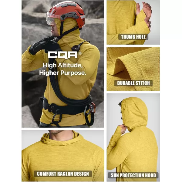 CQR Mens UPF50 Sun Protection Shirts Quick Dry Long Sleeve Rash Guard Athletic Running Workout Fishing Cooling ShirtsProtector Hoodie Desert Yellow