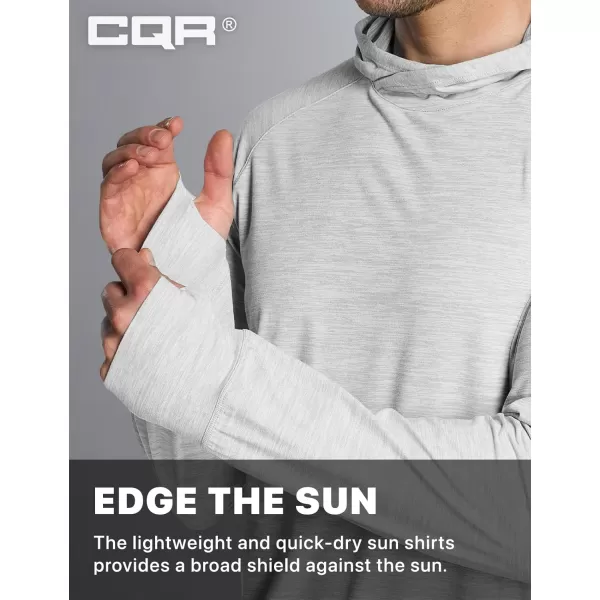 CQR Mens UPF50 Sun Protection Shirts Quick Dry Long Sleeve Rash Guard Athletic Running Workout Fishing Cooling ShirtsProtector Hoodie Light Grey