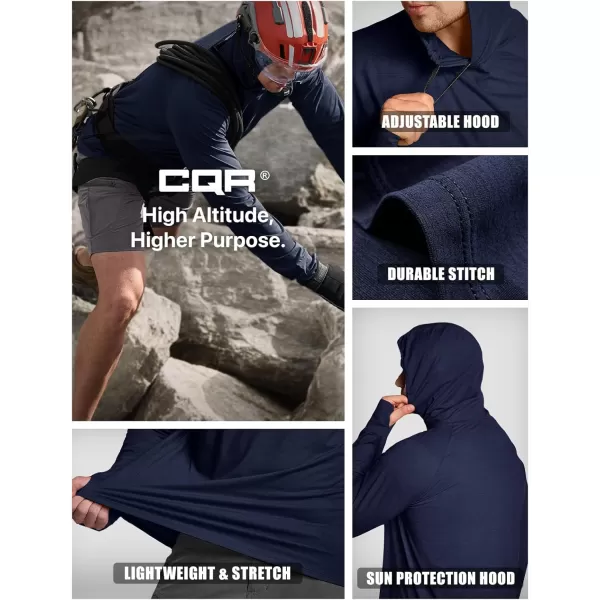 CQR Mens UPF50 Sun Protection Shirts Quick Dry Long Sleeve Rash Guard Athletic Running Workout Fishing Cooling ShirtsProtector Hoodie Operator Navy