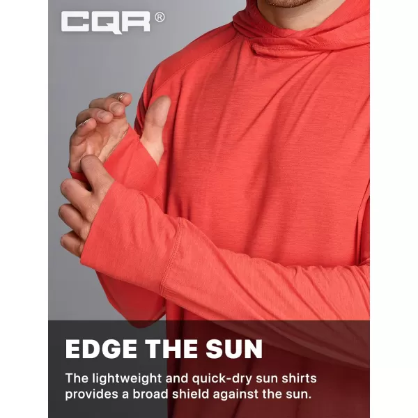 CQR Mens UPF50 Sun Protection Shirts Quick Dry Long Sleeve Rash Guard Athletic Running Workout Fishing Cooling ShirtsProtector Hoodie Rescure Orange