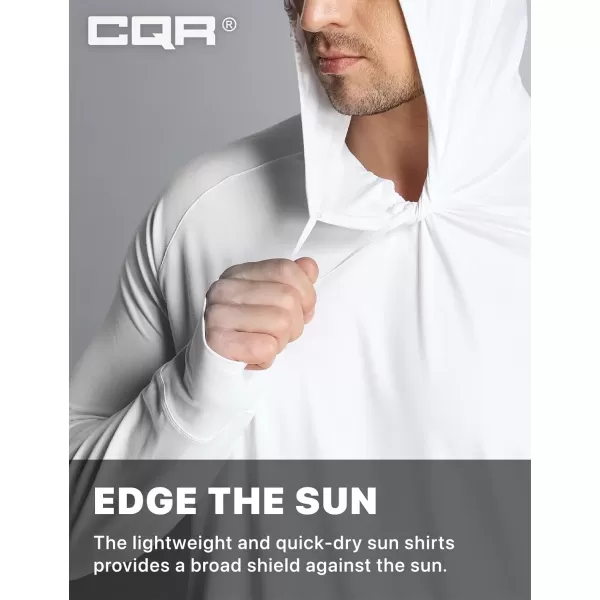 CQR Mens UPF50 Sun Protection Shirts Quick Dry Long Sleeve Rash Guard Athletic Running Workout Fishing Cooling ShirtsProtector Hoodie White