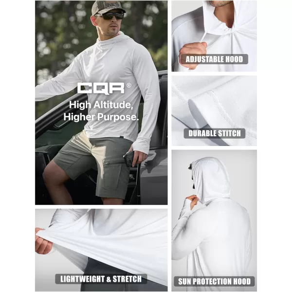 CQR Mens UPF50 Sun Protection Shirts Quick Dry Long Sleeve Rash Guard Athletic Running Workout Fishing Cooling ShirtsProtector Hoodie White