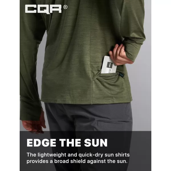 CQR Mens UPF50 Sun Protection Shirts Quick Dry Long Sleeve Rash Guard Athletic Running Workout Fishing Cooling ShirtsProtector Soil Green