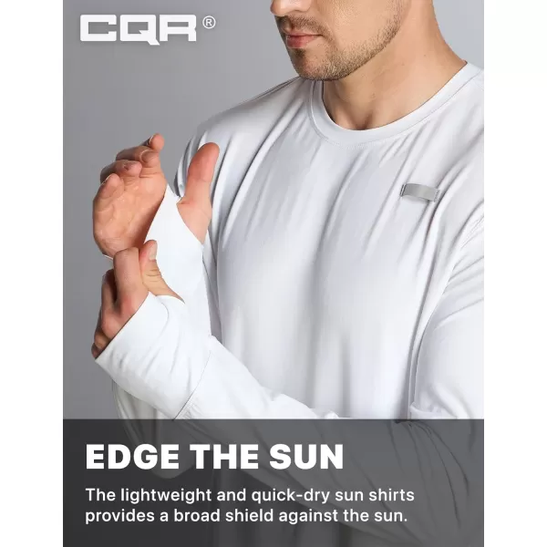 CQR Mens UPF50 Sun Protection Shirts Quick Dry Long Sleeve Rash Guard Athletic Running Workout Fishing Cooling ShirtsProtector White