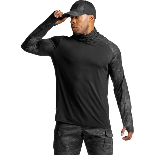 CQR Mens UPF50 Sun Protection Shirts Quick Dry Long Sleeve Rash Guard Athletic Running Workout Fishing Cooling ShirtsResponse Hoodie Black  Utility Camo Black