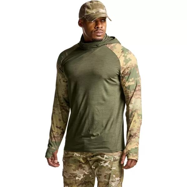 CQR Mens UPF50 Sun Protection Shirts Quick Dry Long Sleeve Rash Guard Athletic Running Workout Fishing Cooling ShirtsResponse Hoodie Soil Green  Utility Camo