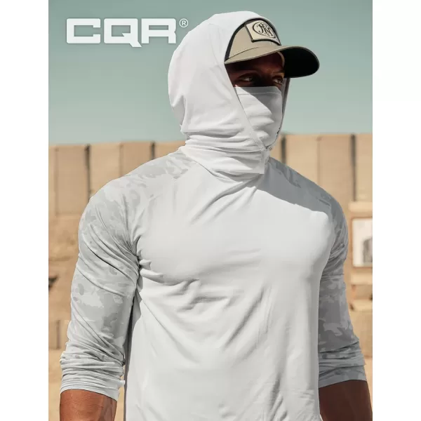 CQR Mens UPF50 Sun Protection Shirts Quick Dry Long Sleeve Rash Guard Athletic Running Workout Fishing Cooling ShirtsResponse Hoodie White  Arctic Camo