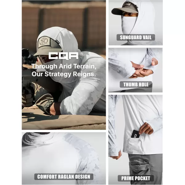 CQR Mens UPF50 Sun Protection Shirts Quick Dry Long Sleeve Rash Guard Athletic Running Workout Fishing Cooling ShirtsResponse Hoodie White  Arctic Camo