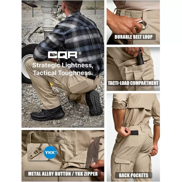 CQR Mens Utility Flex Cargo Pants ClassicFit Casual Stretch Work Pants Water Resistant Lightweight Tactical Hiking PantsCorsair Alamo Khaki