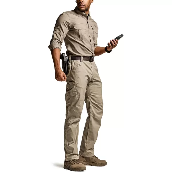 CQR Mens Utility Flex Cargo Pants ClassicFit Casual Stretch Work Pants Water Resistant Lightweight Tactical Hiking PantsCorsair Alamo Khaki